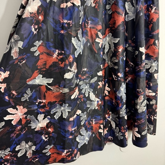 Eloquii Faux Leather Midi Skirt Sz 14 Dark Floral A-Line - Picture 7 of 10